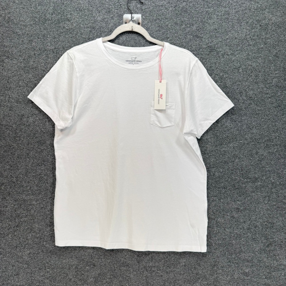 Vineyard Vines Tshirt Women Large White Pocket Cotton Short Sleeve Basic NEW